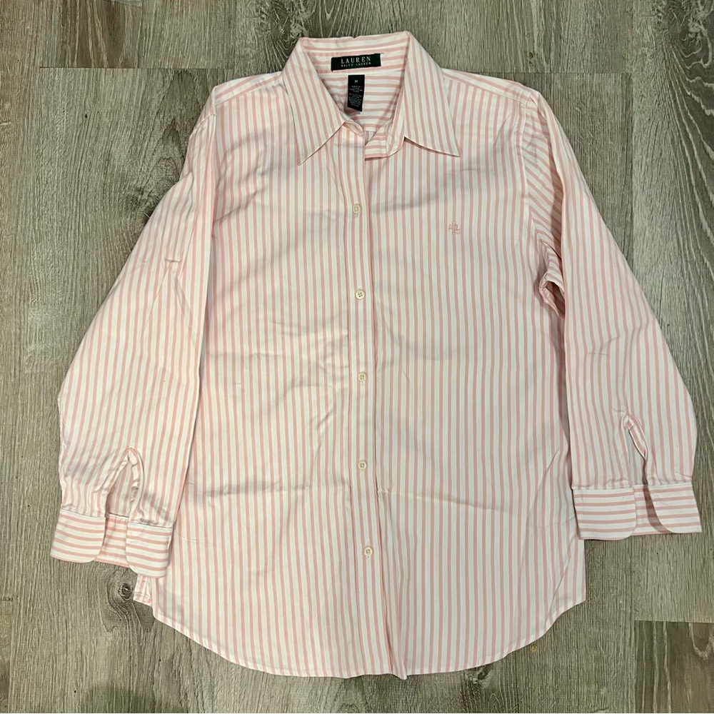 Ralph Lauren Button Down Shirt - Pink & White Striped